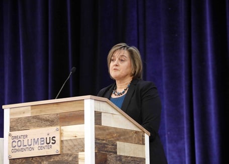 Photo: Keynote speaker alice caponiti presenting at the battelle conference on innovations in climate resilience