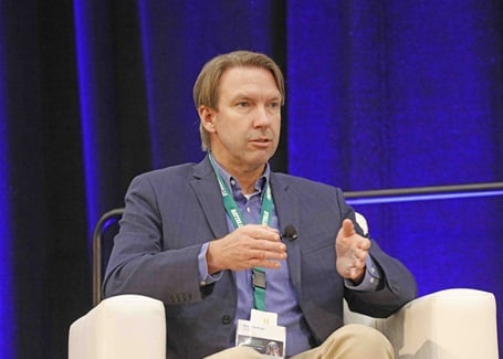 Photo: blake bextine speaking during a panel at the battelle conference on innovations in climate resilience